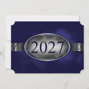 Cartão do Botão Floral Azul e Prata 2027