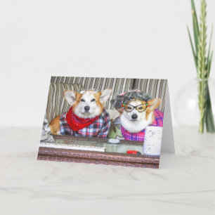 Cartão do Casal Corgi em Branco