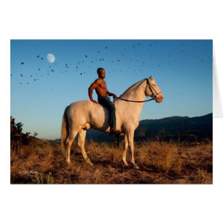 Cartão do cavalo do homem da lua do pássaro