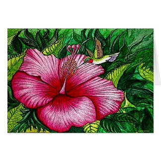 Cartão do colibri do hibiscus