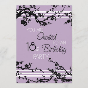 Cartão do convite de aniversário do roxo 18o