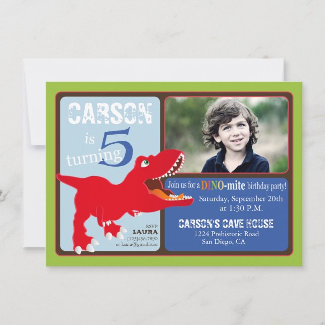 Cartão do convite do aniversário do dinossauro (Frente)