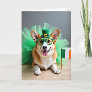 Cartão do Corgi com Padrão Verde