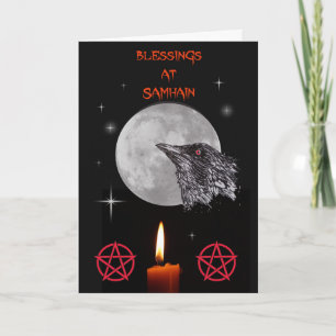 cartão do corvo e da lua de Samhain