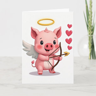 Cartão do Cupido Porco do Dia dos Namorados Fofo
