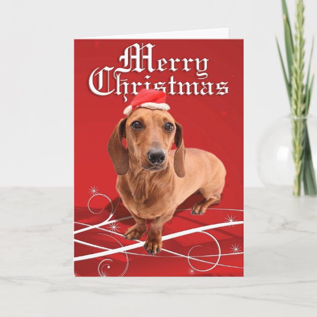 Cartão do Dachshund do Feliz Natal (Frente)