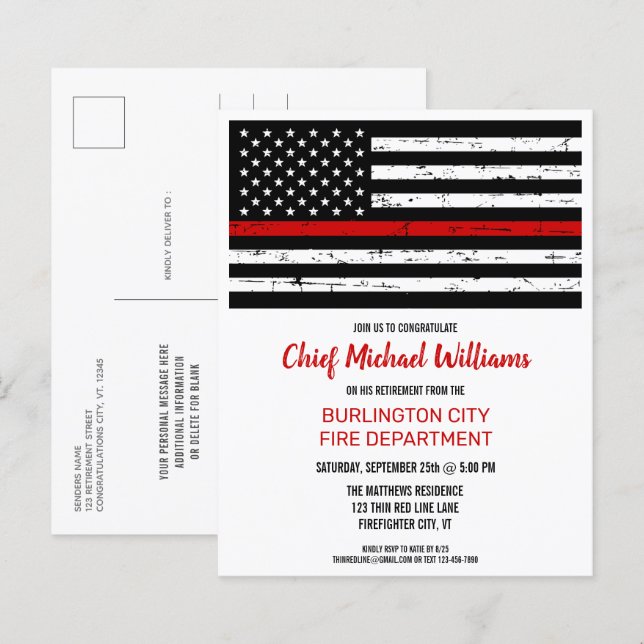 Cartão do Departamento de Bombeiros de Retirada do (Frente/Verso)