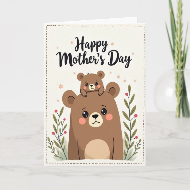 Cartão do Dia da Mamãe Ursa de Bolinhas (Frente)