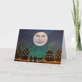 Cartão do Dia das Bruxas, bruxas, preto, gato, lua