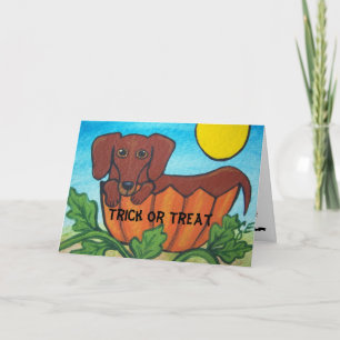 Cartão do Dia das Bruxas do Dachshund da doçura