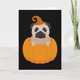Cartão do Dia das Bruxas do Pug & da abóbora