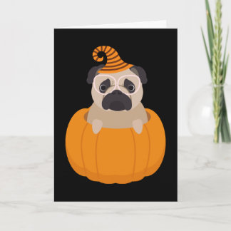 Cartão do Dia das Bruxas do Pug & da abóbora