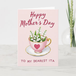Cartão do Dia das Mães Amor em Xícara Rosa