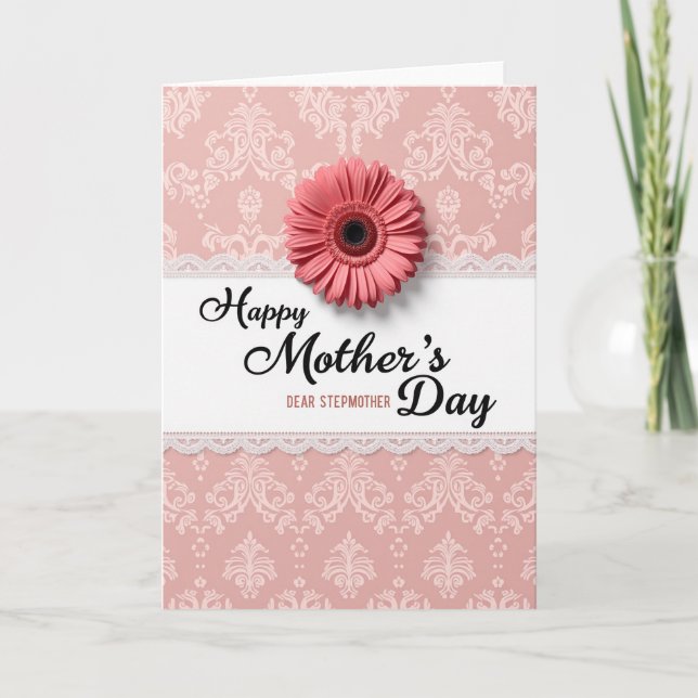 Cartão do Dia das Mães Blush Damask (Frente)