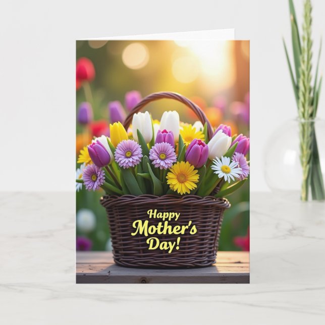 Cartão do Dia das Mães Cheio de Tulipas (Frente)