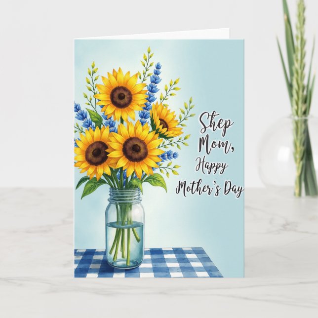Cartão do Dia das Mães com Acento Azul (Frente)