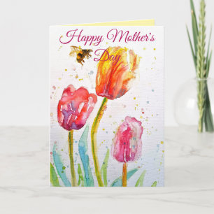 Cartão do Dia das Mães com Aquarela de Tulipa e Ab