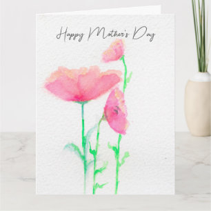 Cartão do Dia das Mães com Aquarela Floral Rosa
