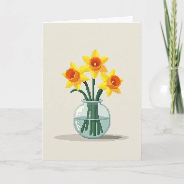 Cartão do Dia das Mães com Arte Floral em Pixel (Frente)