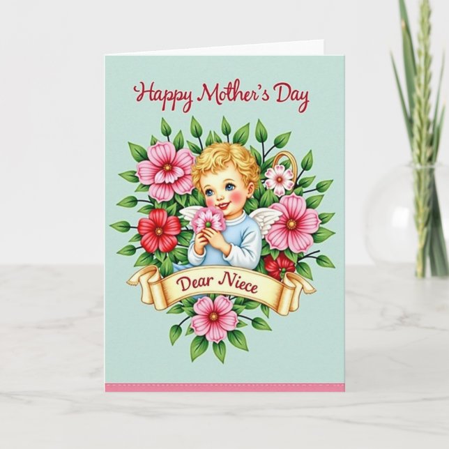Cartão do Dia das Mães com Auréola Floral (Frente)
