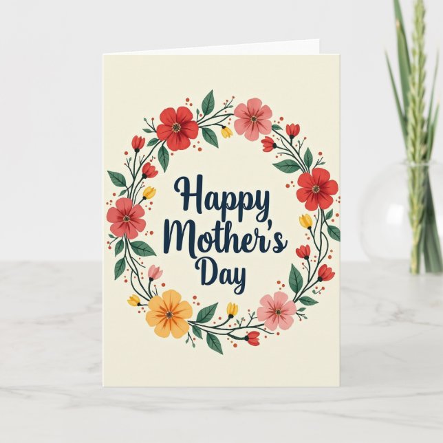 Cartão do Dia das Mães com Bolinhas Florais (Frente)