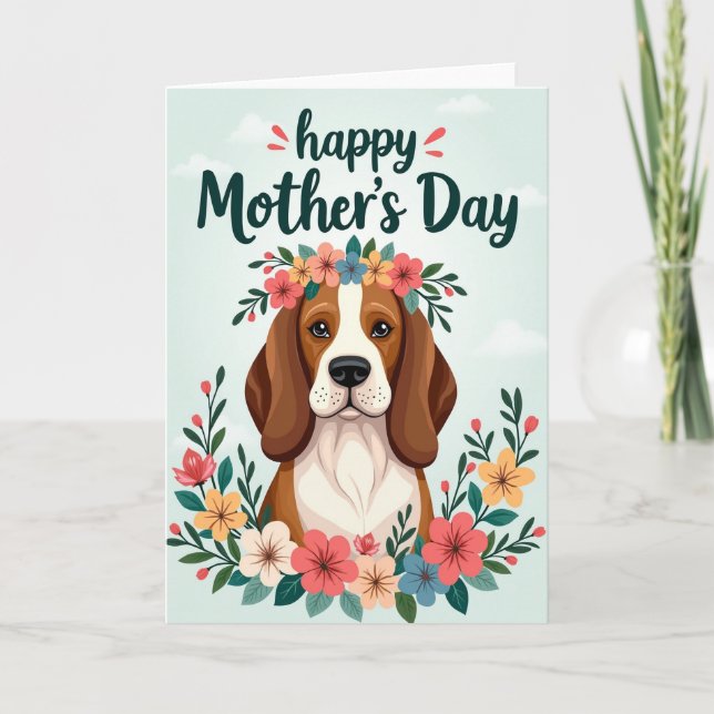Cartão do Dia das Mães com Cachorro Floral (Frente)