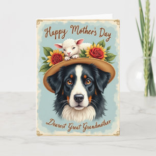 Cartão do Dia das Mães com Cachorro Rústico e Flor