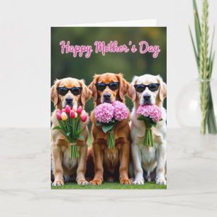 Cartão do Dia das Mães com Cachorros Florais
