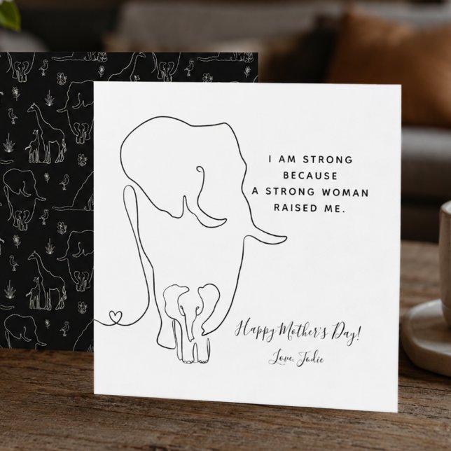 Cartão do Dia das Mães com Desenho de Elefante Mãe (Criador carregado)