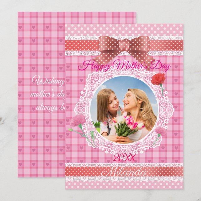 Cartão do Dia das Mães com Fita de Renda (Frente/Verso)