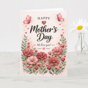Cartão do Dia das Mães com Flor de Rosa Rosa
