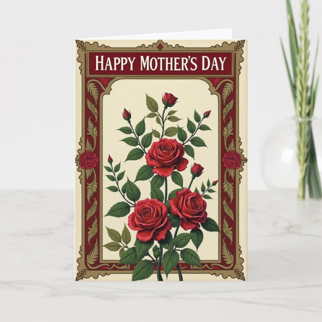 Cartão do Dia das Mães com Flor de Veludo (Frente)