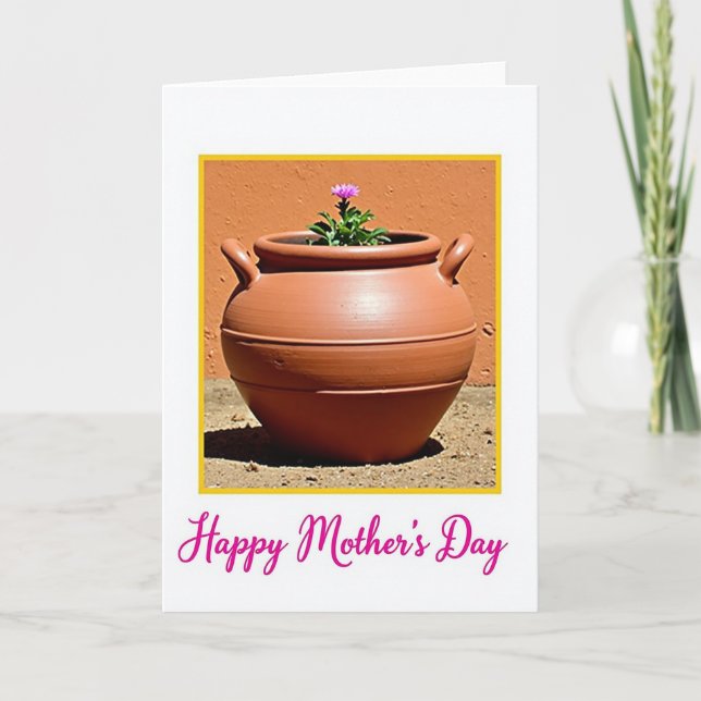 Cartão do Dia das Mães com Flor Roxa em Vaso (Frente)