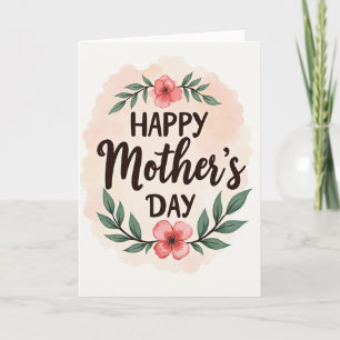 Cartão do Dia das Mães com Florais em Aquarela