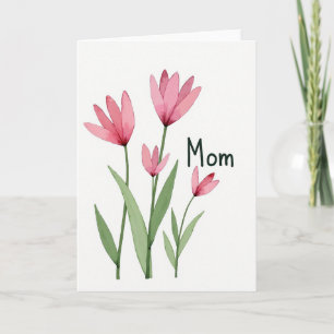 Cartão do Dia das Mães com Florais em Aquarela