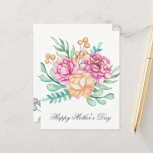 Cartão do Dia das Mães com Florais em Aquarela Bon