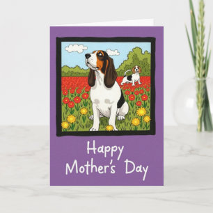 Cartão do Dia das Mães com Floral e Cão de Estimaç