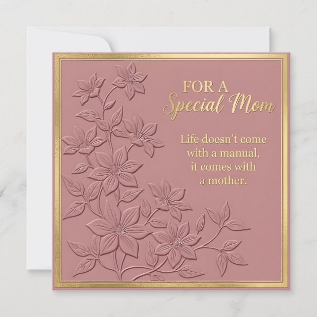 Cartão do Dia das Mães com Floral Em relevo (Frente)
