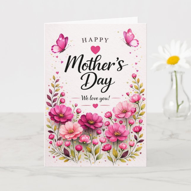 Cartão do Dia das Mães com Floral Rosa (Planta pequena)