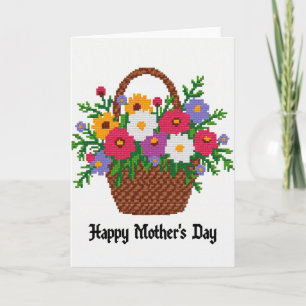 Cartão do Dia das Mães com Floral Tecida
