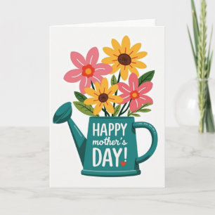 Cartão do Dia das Mães com Flores Azul-Turquesa