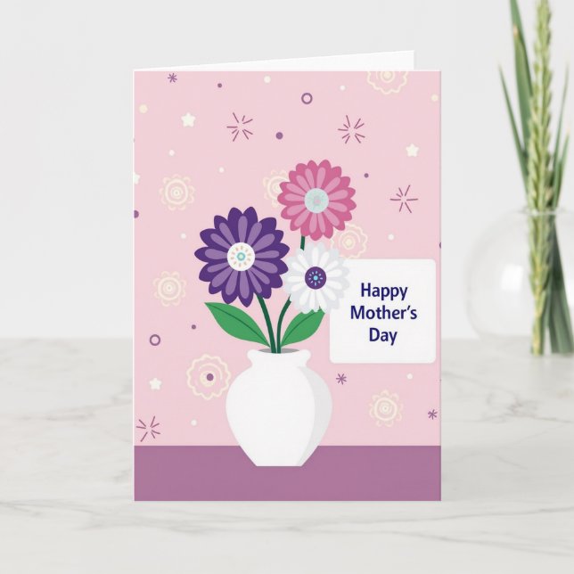 Cartão do Dia das Mães com Flores de Bolinhas (Frente)