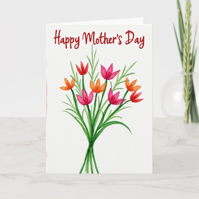 Cartão do Dia das Mães com Flores em Aquarela (Frente)
