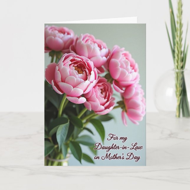 Cartão do Dia das Mães com Flores Rosa para Filha (Frente)