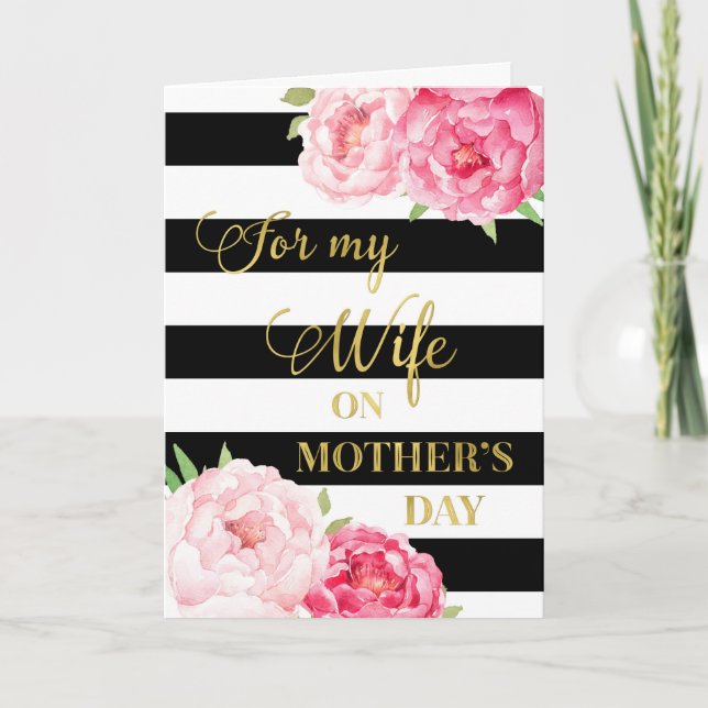 Cartão do Dia das Mães com Flores Rosa Preto para  (Frente)