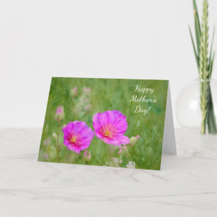 Cartão do Dia das Mães com Flores Silvestres Rosa