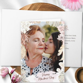 Cartão do Dia das Mães com Foto Floral Boho Elegan