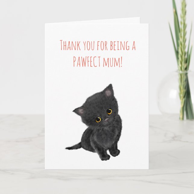 Cartão do Dia das Mães com gatinho preto (Frente)