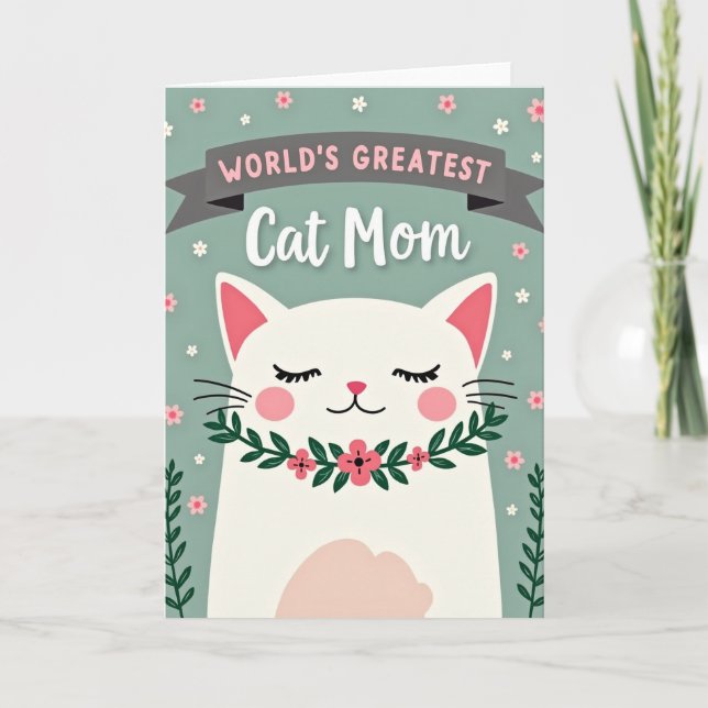 Cartão do Dia das Mães com Gato Floral (Frente)