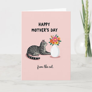 Cartão do Dia das Mães com Gato Listrado Floral